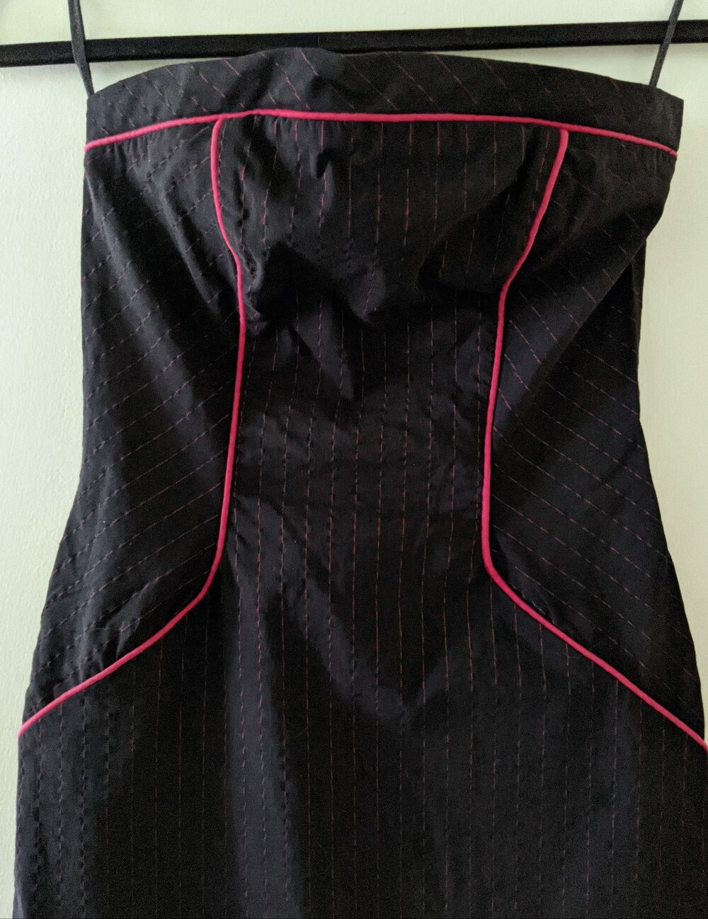 Vintage Y2K Black Pinstripe Strapless Mini Dress XS XXS Seersucker Bodycon 0 00